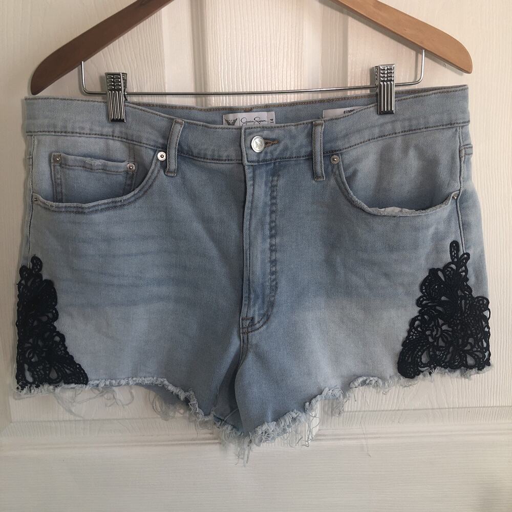 Denim Cut Off Shorts sz 14 embroidery Lace westernwear boho grunge festival
